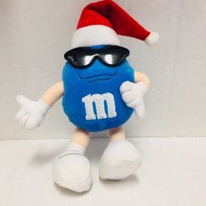 Blue M&M Plush Santa Hat Sunglasses Hanging
